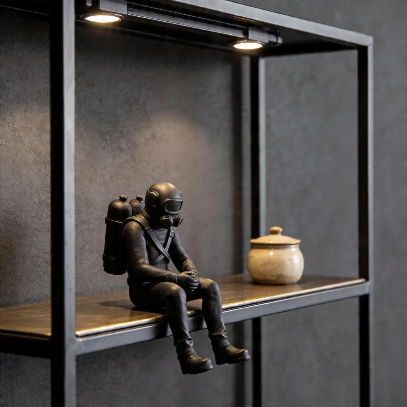 Estatueta de Mergulhador Náutico em 3D, Figura de Mergulhador Sentado, Ornamento Artesanal para Decoração de Casa com Tema Oceânico