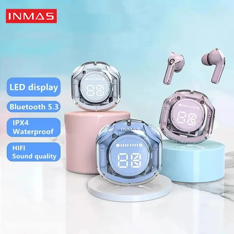 

INMAS new TWS Wireless Earbuds Bluetooth Earphone T8 LED Digital Display Touch Cotrol for phone Sport Gaming Heaset With Mic