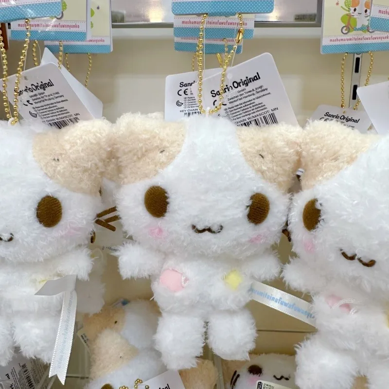 만화 마시우마로 푹신한 고양이 인형 키체인 귀여운 산리오 푸와 니앙코 고양이 마시멜로 새끼 고양이 인형 키링 선물