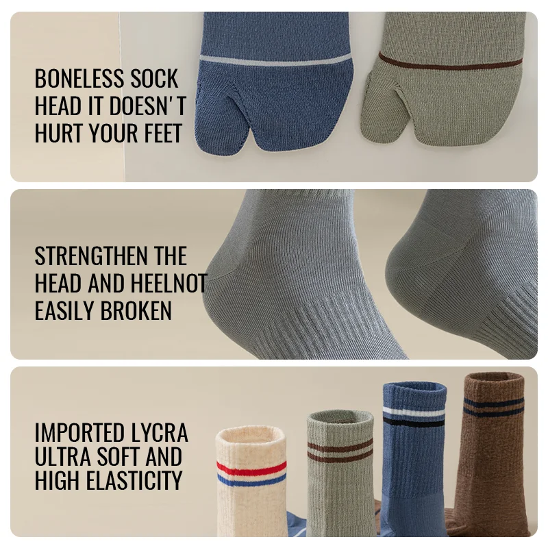 MiiOW Calzini Tabi giapponesi Calzini con punta divisa da uomo 100% puro cotone Calzino lungo Cinque dita Calzino a due dita Ninja Geta Calzino antiodore Sport