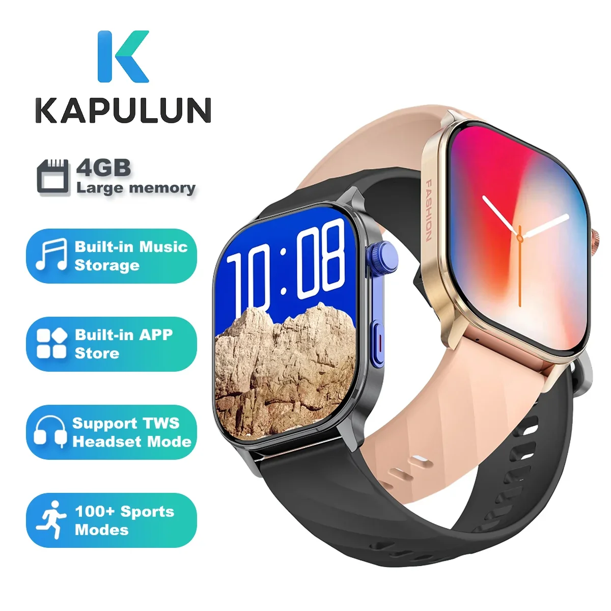 

KAPULUN LC212 AI Смарт-часы 2,04 дюйма AMOLED 4 ГБ памяти с музыкальным видео TWS Наушники Bluetooth Вызов Спортивные умные часы Мужчины Женщины