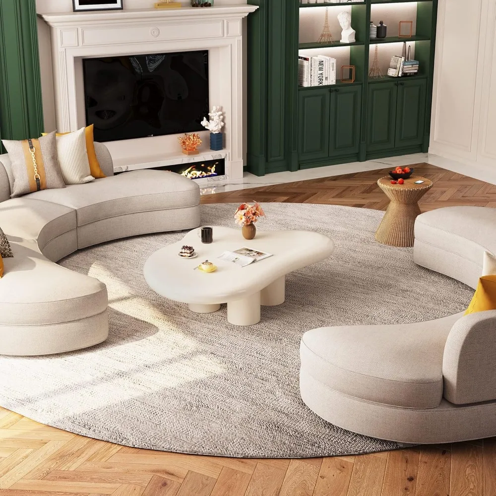 Small Coffee Café Table,Live Edge Coffee Table, Cute Cloud-ShapeTable, with 4 Short Legs,Funky Contemporary  Low Coffee Table