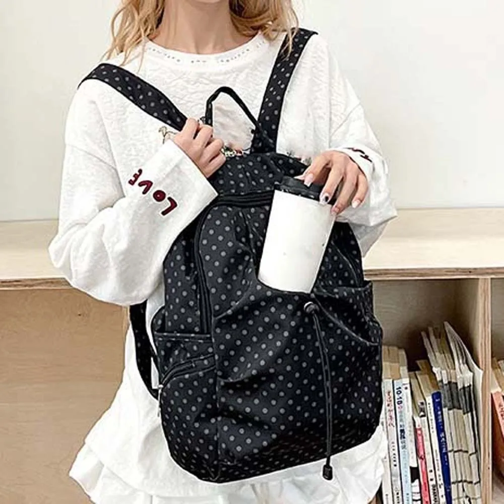 

Anti-splash Water Polka Dot Nylon Backpack Spacious Drawstring Student School Bag Lightweight Multi-Pocket Travel Daypack