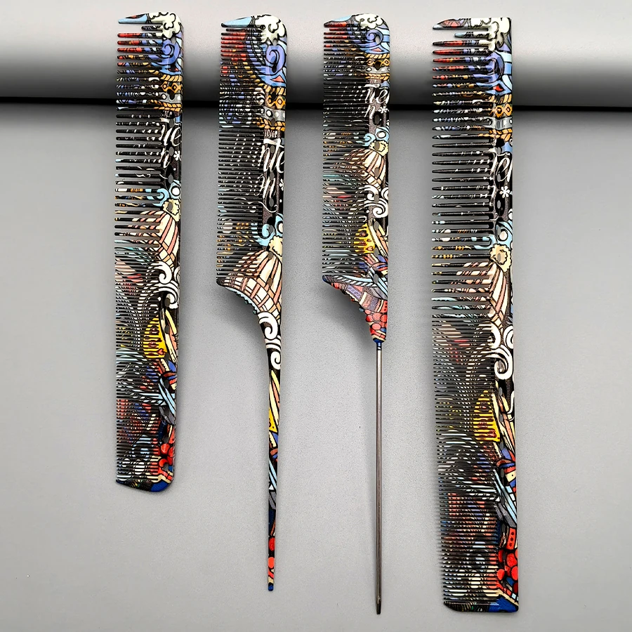 Hair Cutting Comb Set of Four, Professional Styling Hairdressing Comb Essential for Salon Stylists, Cutting Comb Set, Pointed Tail Comb, Hair Comb for Men/Women