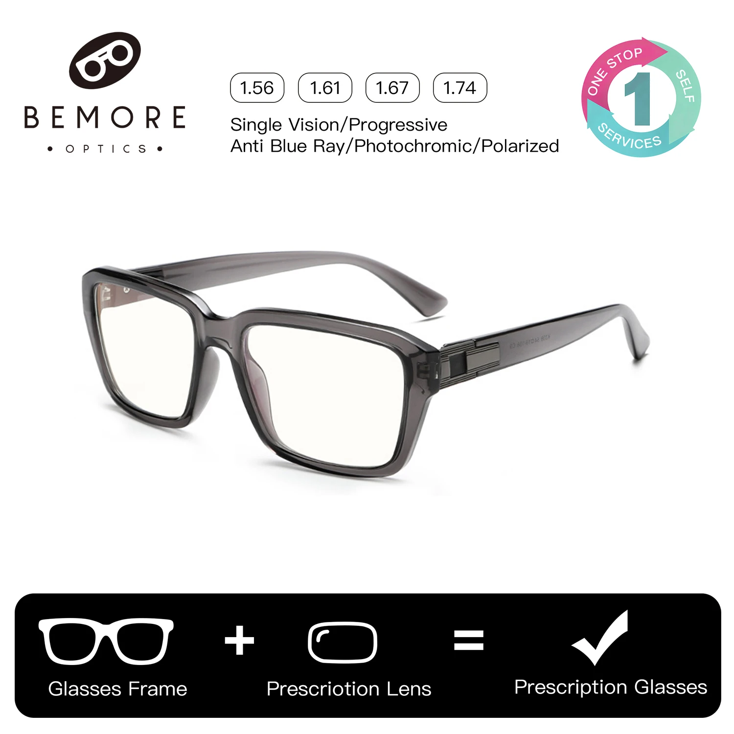 BEMORE Square Prescription Glasses Women Photochromic Anti Blue Light Myopia Magnifying Optical Lenses Eyewear