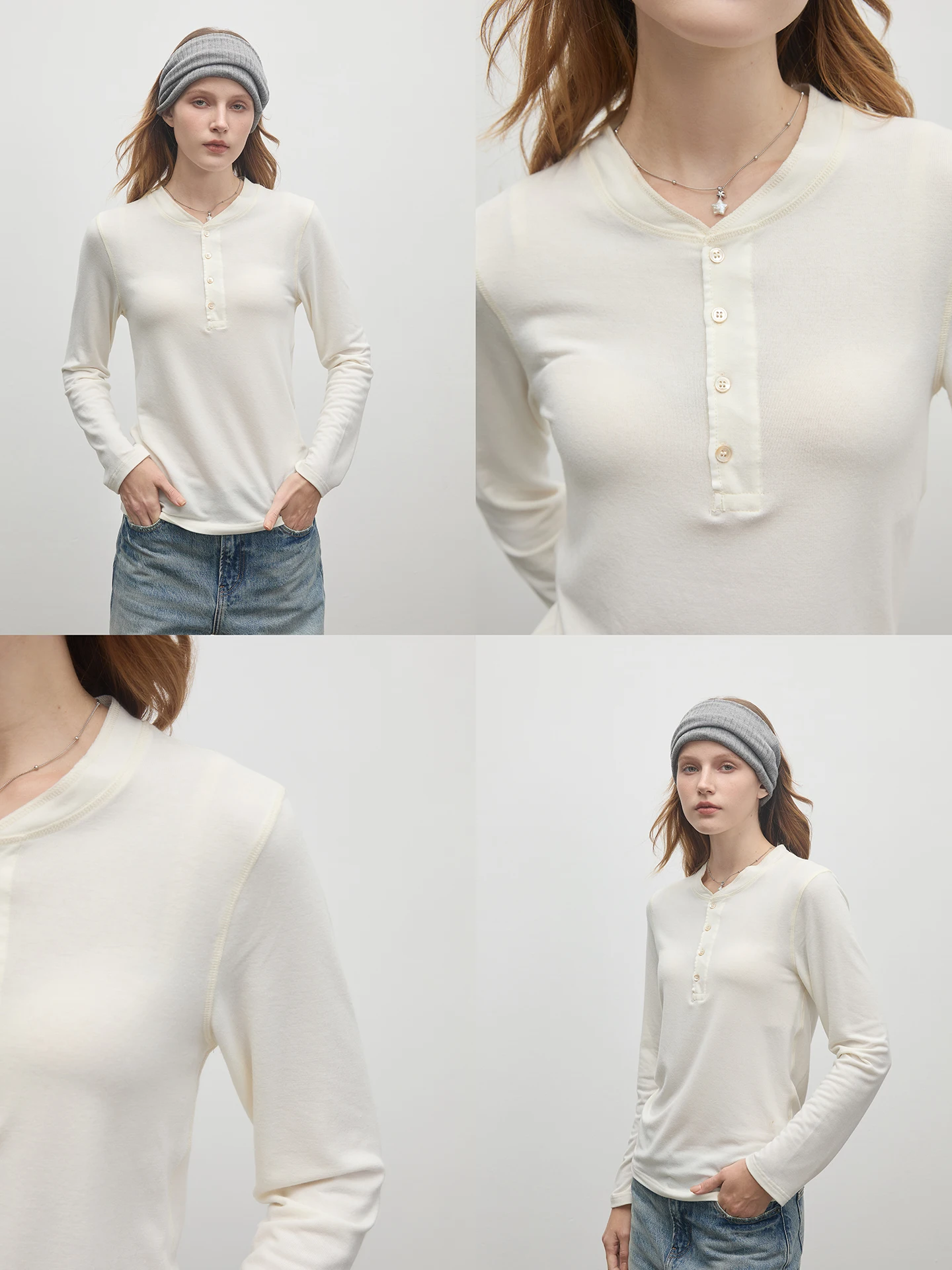 

Футболка Silk Wool Long Sve Slim Fit Base irt Henry Collar Boting Commute Sle Ele Soft Mist Melted Design Женская...