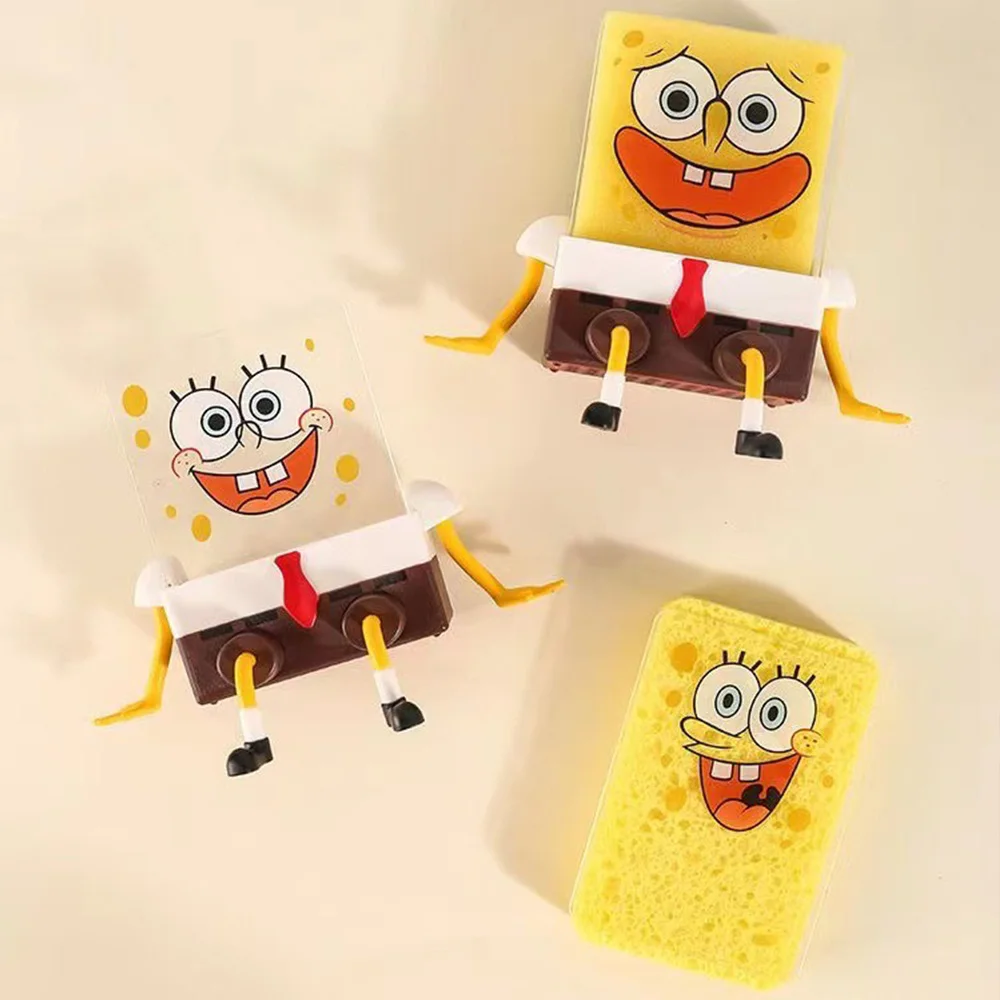 SpongeBob SquarePants Sponge Brush Dish Washing Brush Drain Rack Kitchen Supplies Reusable Cleaning Tool Scrub Scouring Pad Gift