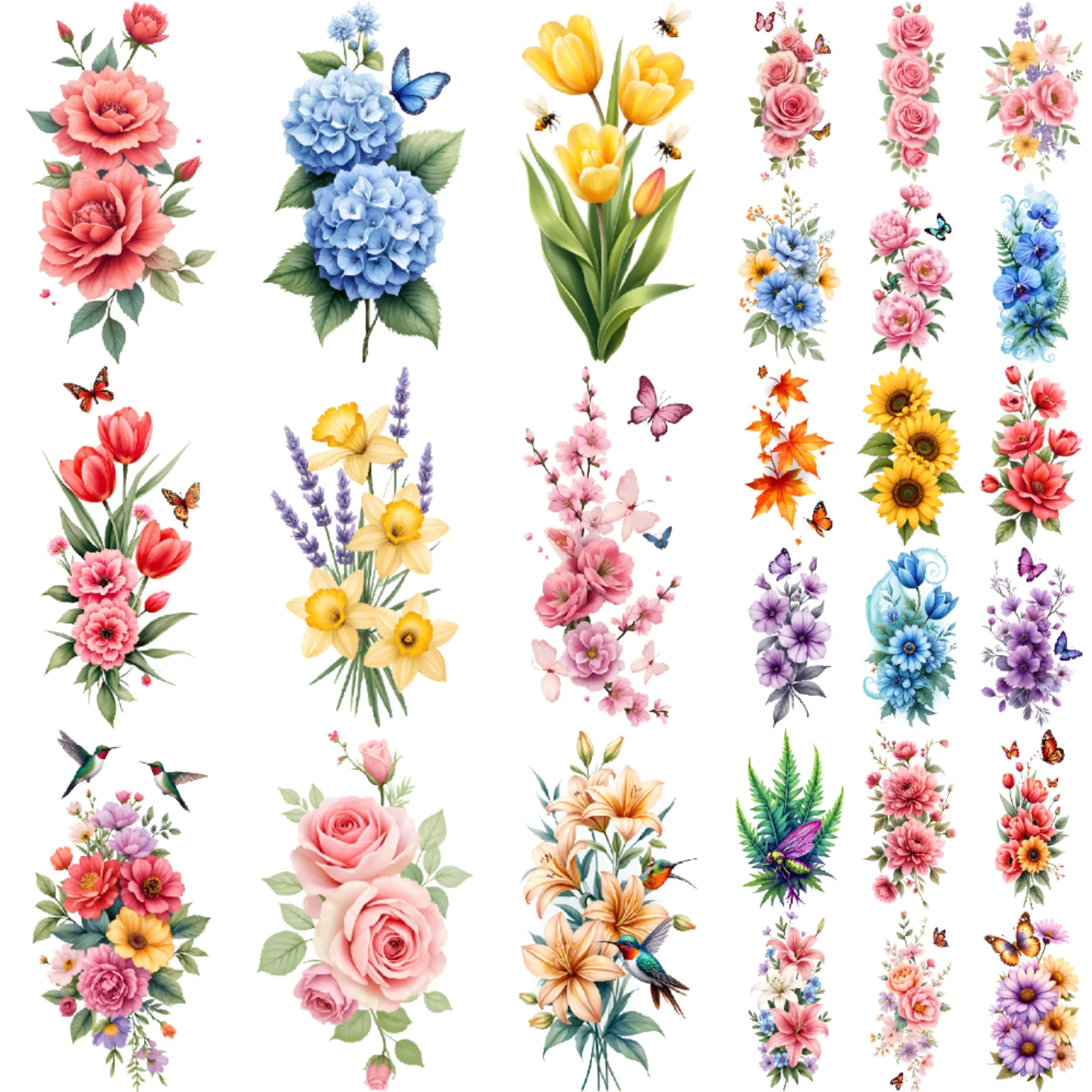27pcs Colorful Floral Temporary Tattoos 3D Butterfly Flower Waterproof Tattoo Stickers Adult Body Arm Art Fake Tatoo