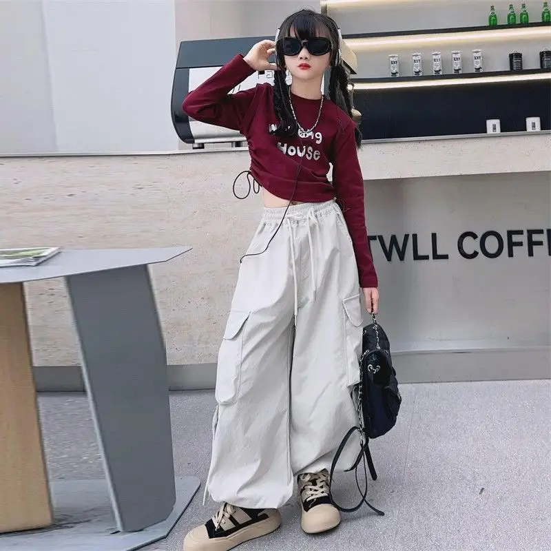 

Модные повседневные брюки для уличных танцев для девочек, весенне-осенние спортивные брюки, детские модные брюки свободного покроя