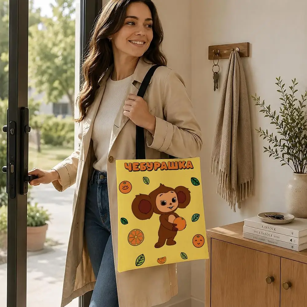 Russia Cheburashka Storage Bags Canvas  bag, suitable for work, school, and daily commutes, reusable shopping bag