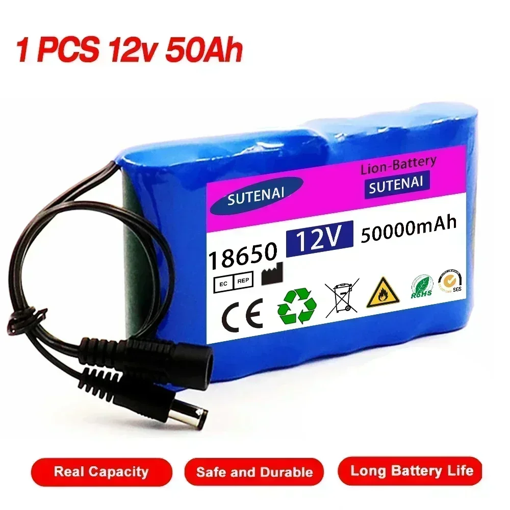 Air transport 12v 50Ah 50000mAh 18650 baterai isi ulang 12.6V PCB baterai Lithium papan pelindung + 12.6V 1A pengisi daya