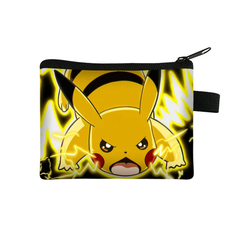 Monedero de dibujos animados de Pikachu para niños, monedero de Pikachu impreso, bolsa de almacenamiento de llaves, billetera de PU, portatarjetas