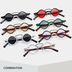 New Retro Punk Double Flap Round Sunglasses For Women Men Fashion Trending Sun Glasses Leopard Frame UV400 Rivets Eyeglasses