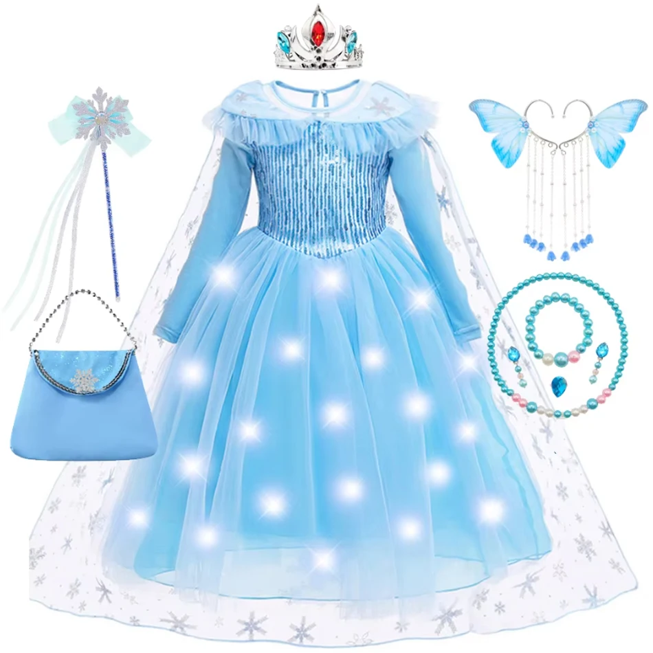 Toddler Sequined Elsa Party Princess Dress for Girls Festival Carnival Apparel Kids Cosplay Costume Snow Queen Mesh Vestidos