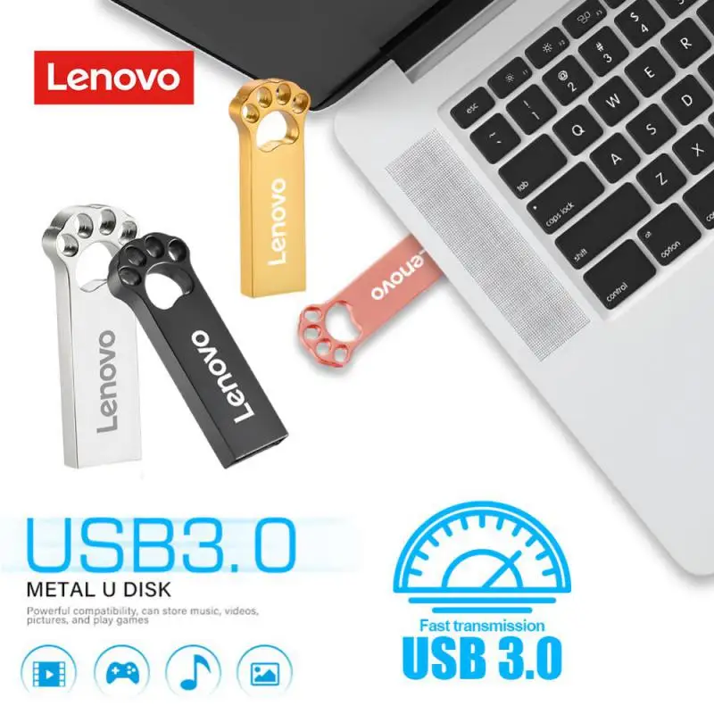 Lenovo Cute USB3.0 Flash Drive 2T Shatterproof Memory Stick 1T Super Mini Metal Pen Drive 512G 3.0 Pendrive USB Stick Free Chain