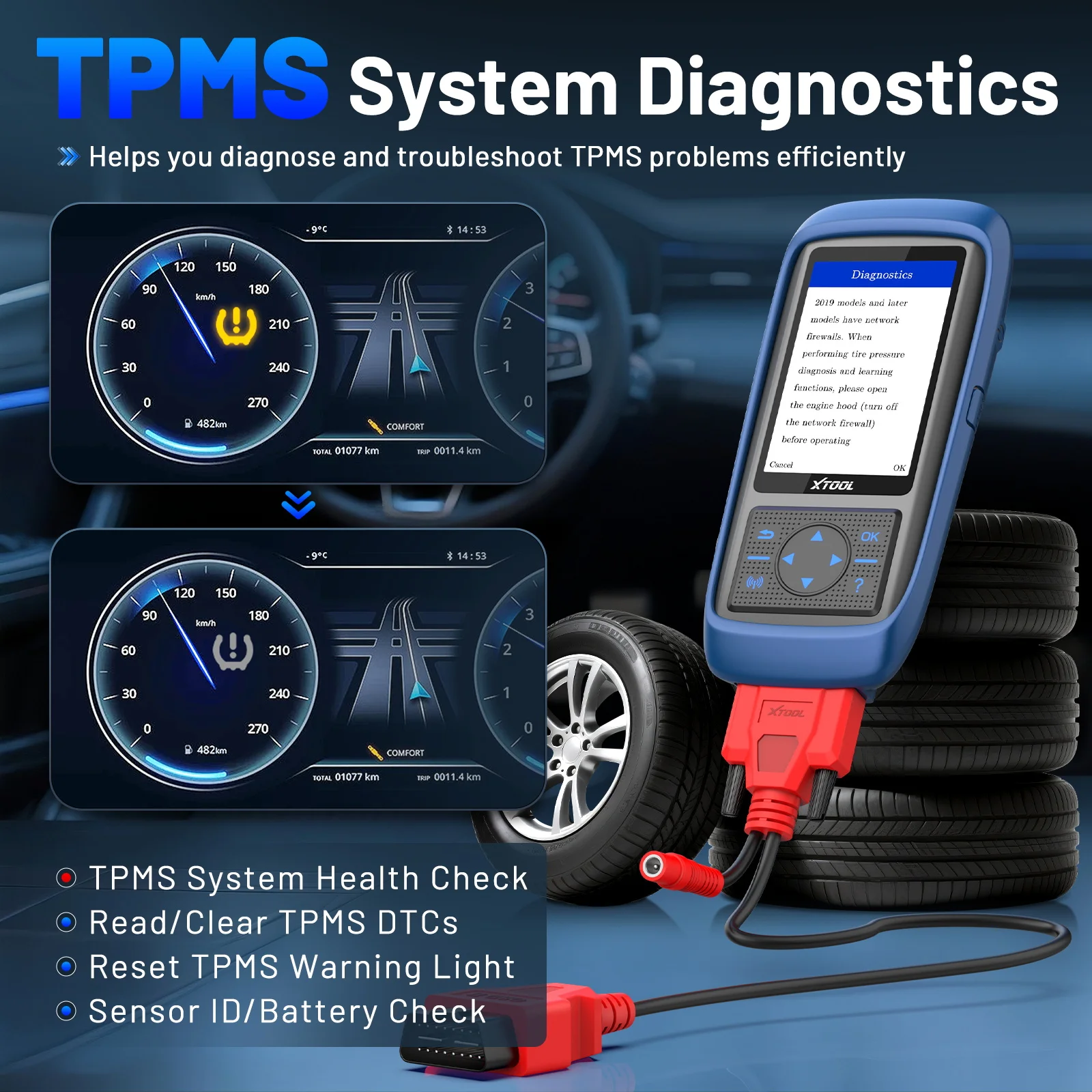 أداة برمجة XTOOL TP150 TPMS أداة تشخيص الإطارات مبرمج TPMS 315/433 ميجا هرتز أداة تحديد/إعادة تعيين/تفعيل الإطارات العالمية TPMS
