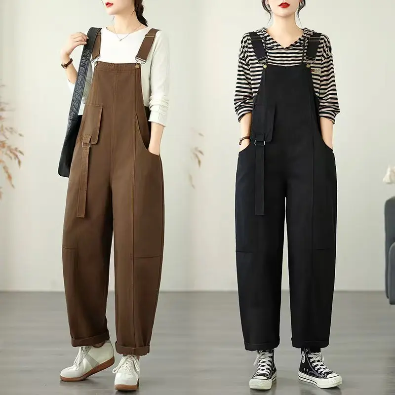 

Slimming Effect Loose Wide Leg Jumpsuit Faionable plus Size High Waist Casual Cotton Blend Long Pants Bal One-Piece Suit