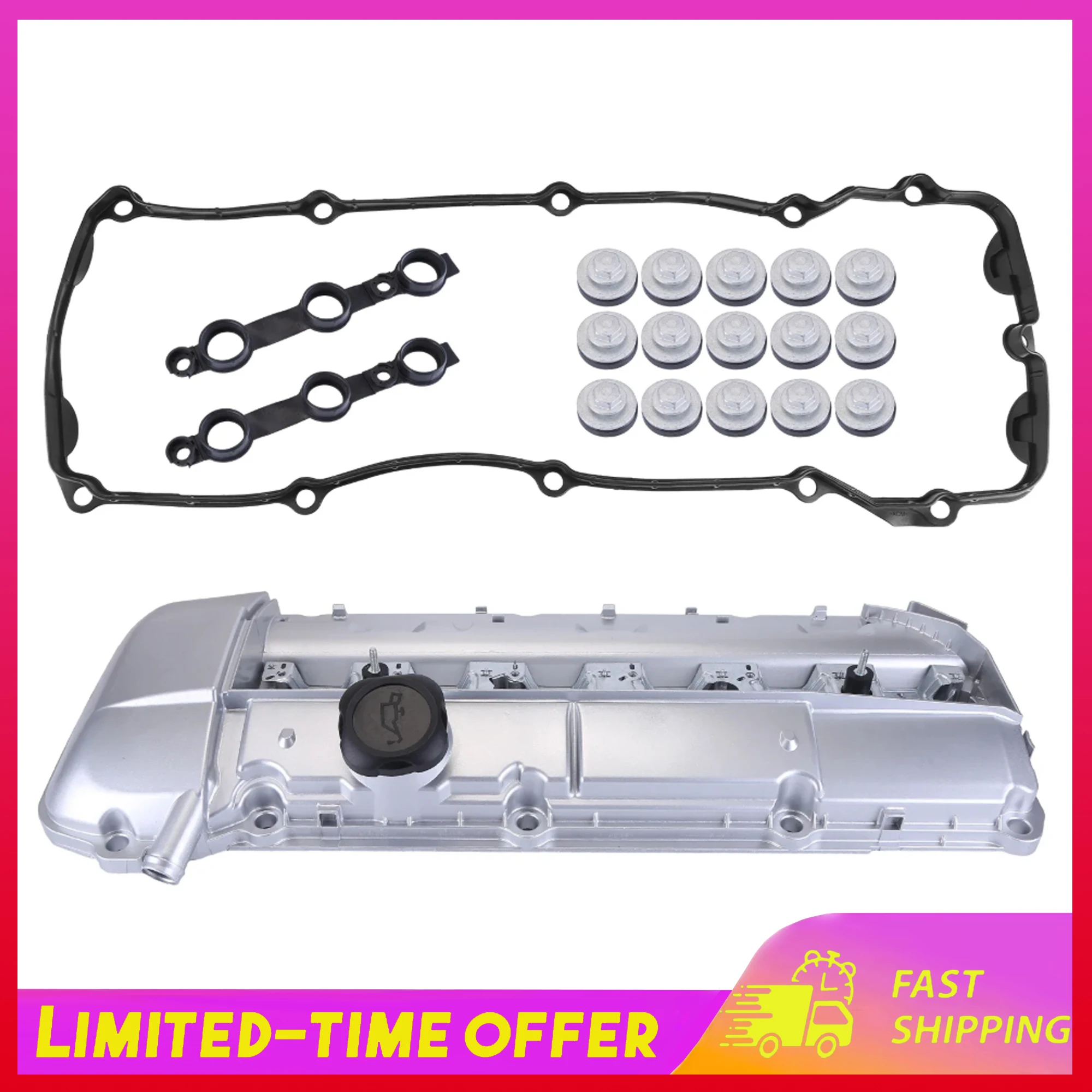 Coperchio Valvole in Alluminio con Guarnizione 11121437395 Compatibile per BMW E39 E46 E53 525i 325i X5 Z3 M52 M54 Accessori Auto