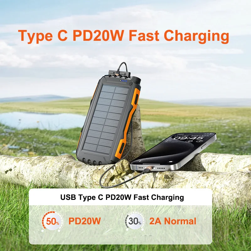 JayoWade 42800mAh Solar Power Bank Waterproof Portable Charger 22.5W Fast Charging Powerbank for iPhone Samsung Xiaomi Poverbank view 3