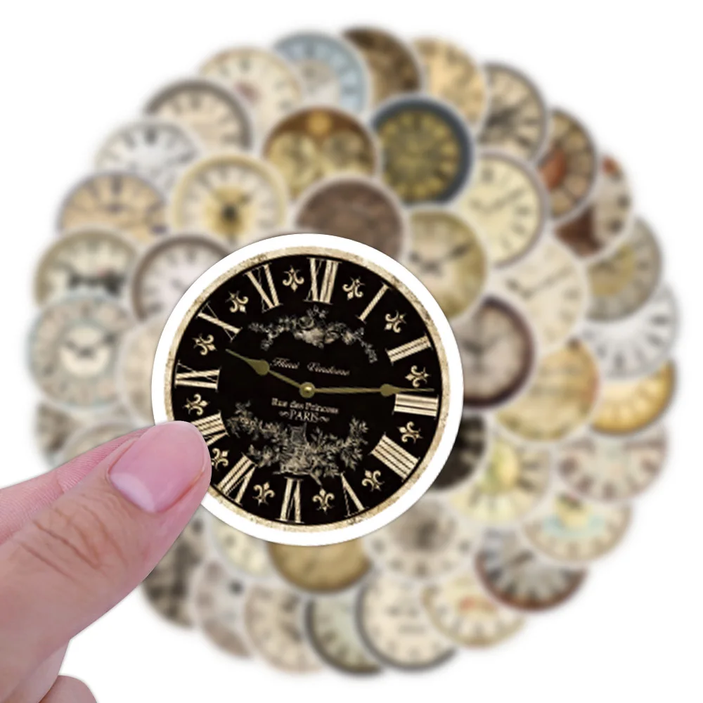 10/55PCS Clock Creative Stickers Retro Nostalgic Clock Decals Decorative Suitcase Water Cup Bike Computer Waterproof Kids Toys