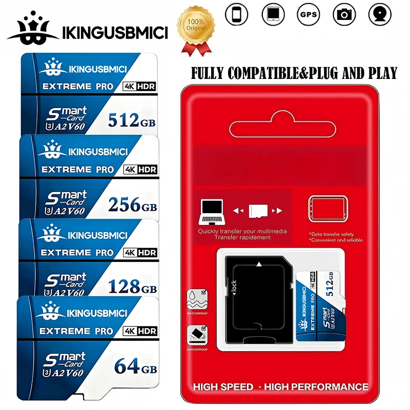 New SD Cards Memory Card Micro TF SD Card TF Cards 32GB 64GB 128GB 512GB Dustproof 4K C10 for GoPro Nintendo Switch Smartphone