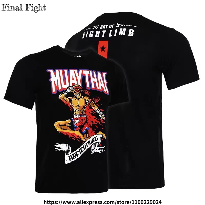 

Muay Thai MMA Boxing T-Shirt for Men Women Combat Sports Skeleton Graphic Tee Breathable Cotton Gym Training Workouts Fight Wear