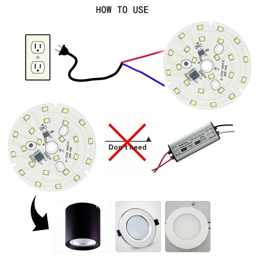 RnnTuu LED Chip 3W 5W 7W 9W 12W 15W 18W SMD 2835 Light Beads AC 220V-240V DIY For Led Downlight Lighting  Cold/Warm white