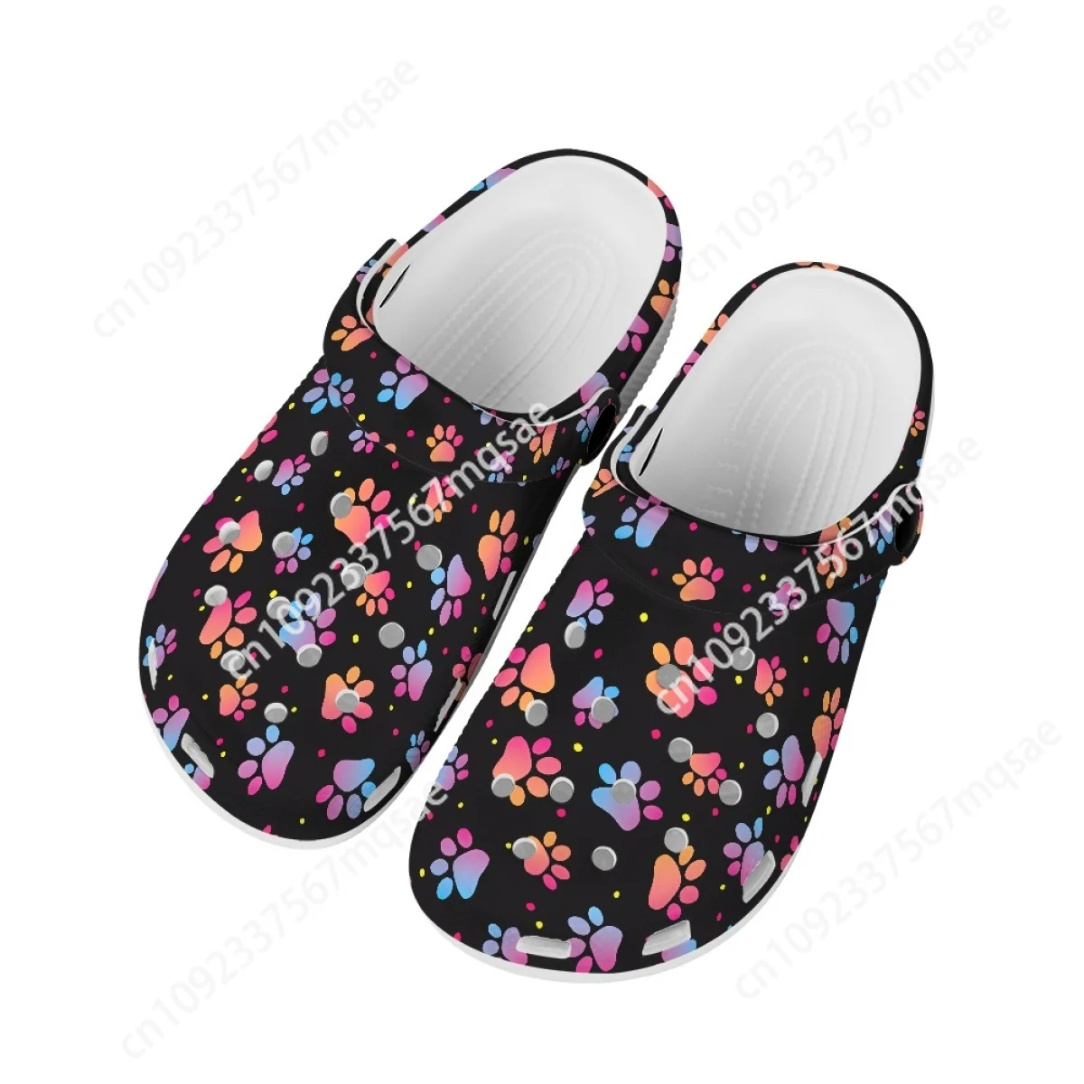 

Custom Colorful Dog Paw Footprint Design Wear Resistant Clogs Lightweight Soft Sandals Breathable Garden Shoes Beach Loafer