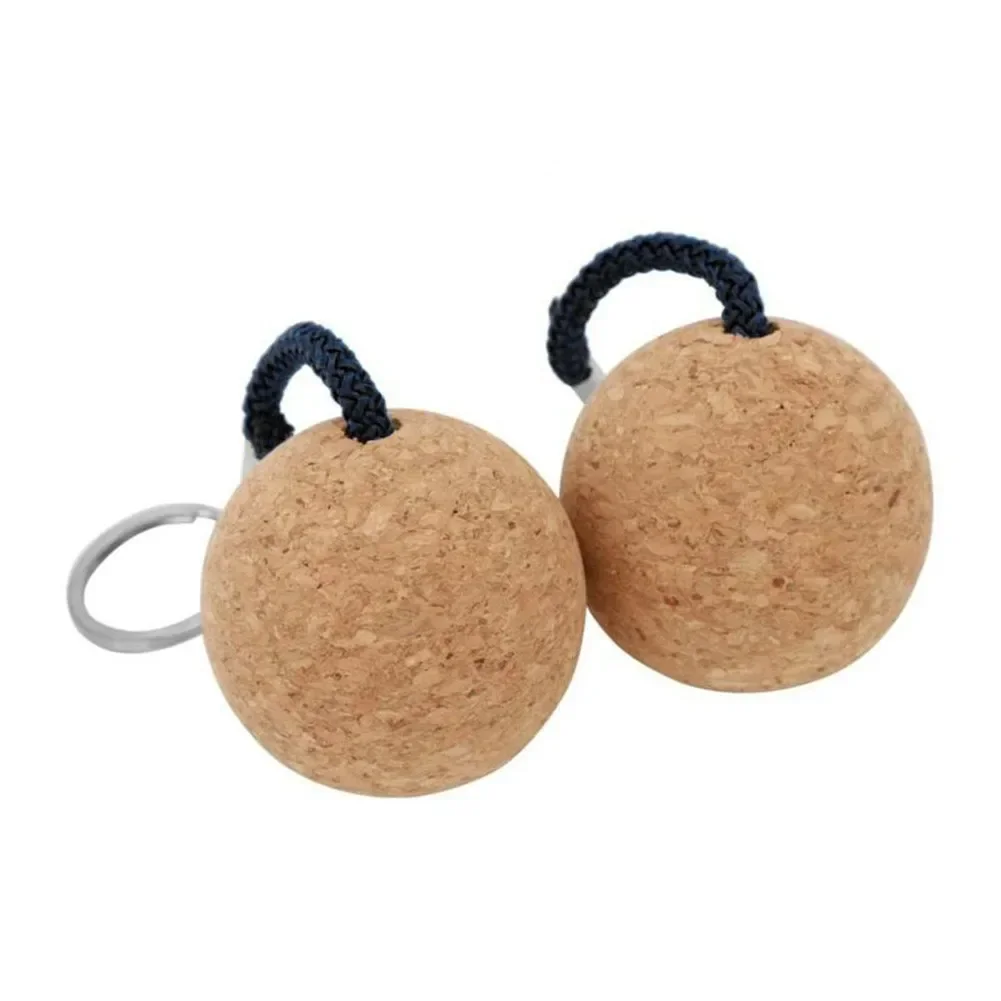 

2 Pack Round 50mm Floating Cork Ball Keychain Sailboat Floating Buoyancy Rope Extra Heavy Wooden Keychain Kayak Wooden Keychain