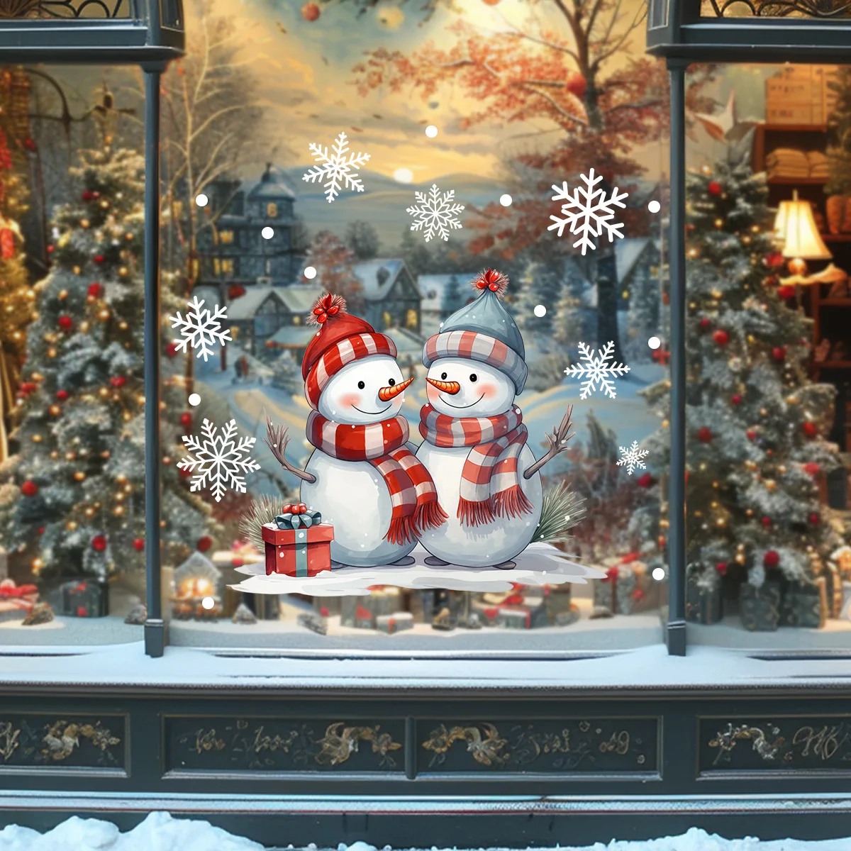 Cartoon Christmas Window Sticker Decoration 2025 New Year Snowman Santa Claus Home Kids Room Wall Glass Static Sticker Removable