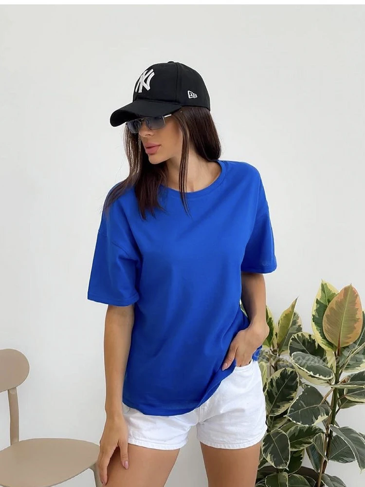 Hirsionsan 100% Cotton T Shirt Women 2024 Summer New  Basic Solid Tees Casual Loose Tshirt Chic O Neck Female Couple Tops M-5XL