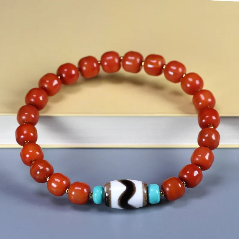 

Agate Black Tooth Dzi Bead Red Bracelet Men And Women 10X14Mm Fashionable Versatile Style
