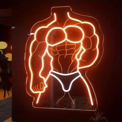 Muscle Man Neon Sign Orange White Glow for Home Gym Bar Decoration Fitness Bodybuilding LED Wall Art Motivational Gift