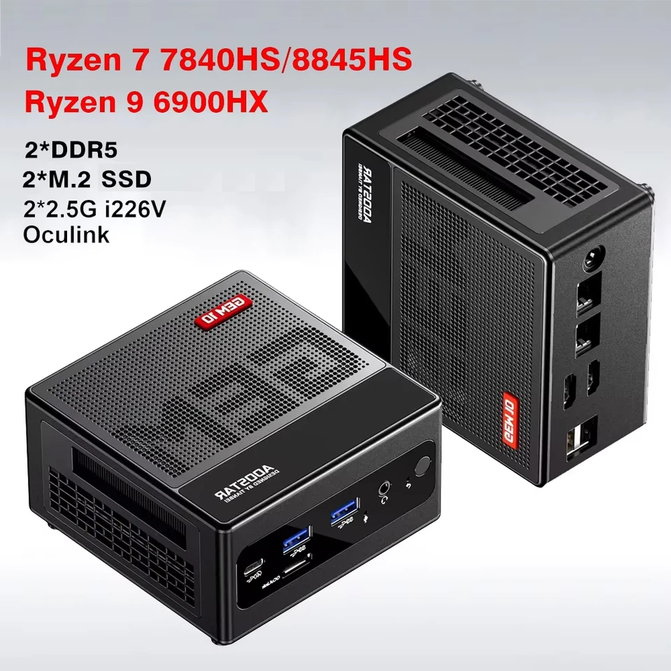 Mini PC Aoostar GEM12 AMD Ryzen 7 8845HS com 2*DDR5, 2*PCIe SSD