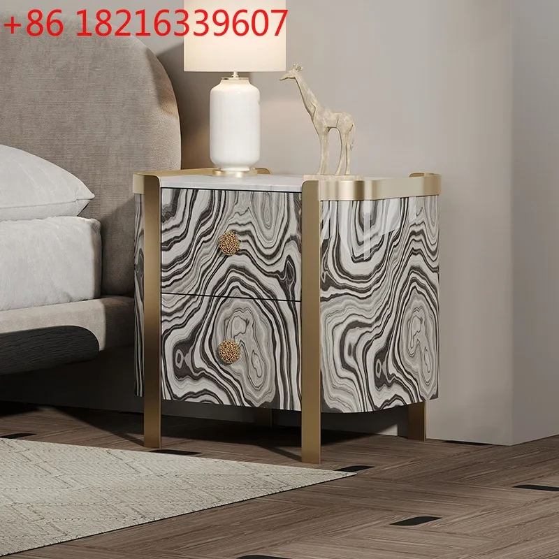 YAO Italian light luxury marble high-end bedroom bedside locker medium antique solid wood