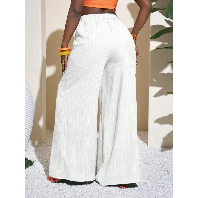 Pantalones de pierna ancha de Color sólido para mujer de talla grande 1XL-5XL, pantalones cómodos informales para uso diario, parte inferior para mujer