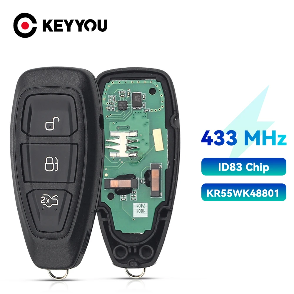 KEYYOU 1 قطعة KR55WK48801 لفورد فوكس C-Max مونديو كوغا فييستا B-Max الذكية مفتاح السيارة عن بعد 433/434Mhz 4D63 ID83 80Bit رقاقة