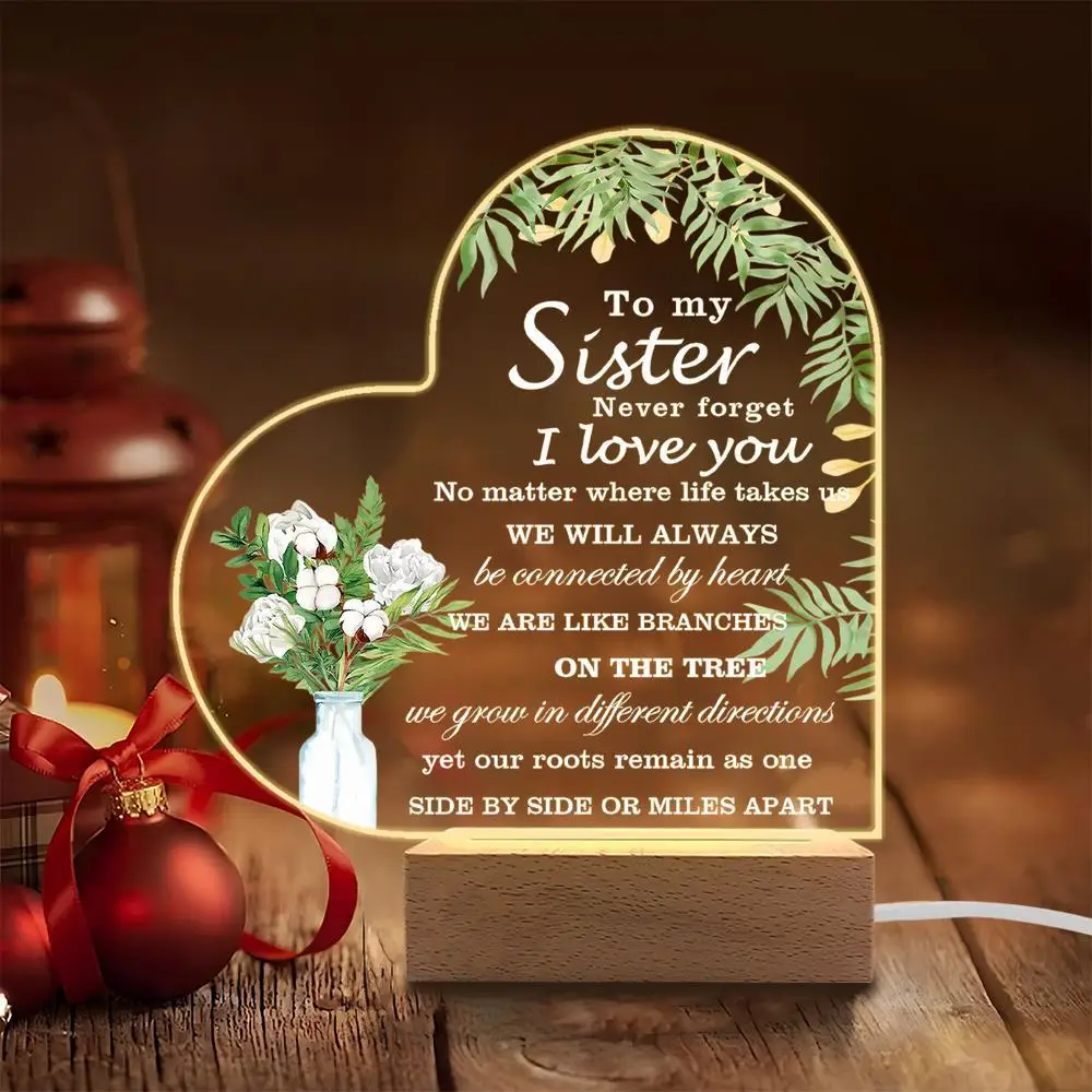 

1PC Acrylic Luminous Display Photography Accessories, USB Base, Sister Gift, Heart-Shaped Collectible Figurines