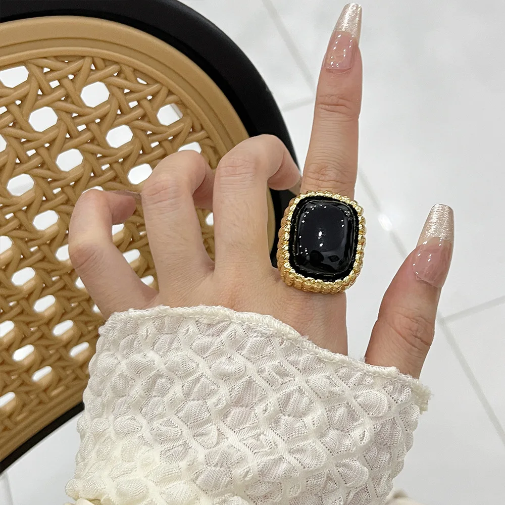 Luxury Large Square Resin Open Ring for Woman Party Jewelry