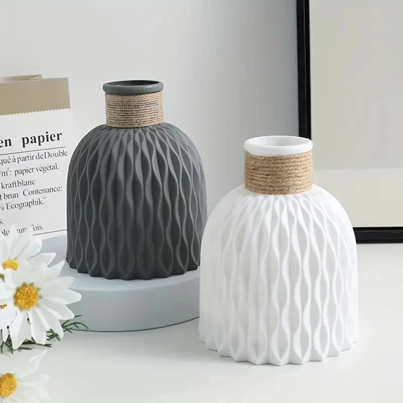 Hot Home Decoration Modern Rattan-like Simplicity Basket Arrangement Plastic Vases Anti-ceramic Flower Vase