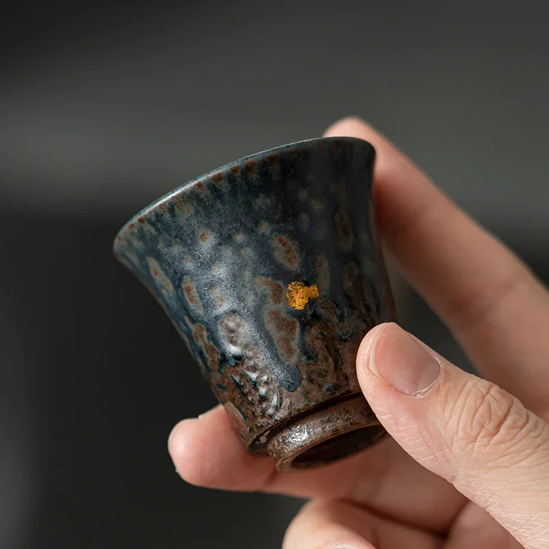 50ML Old Rock Mud Handmade Tea Cup Tea Smelling Cup Gold Paint Decoration Tea Tasting Cup Kungfu Tea Set Chinese Retro Tea Cup