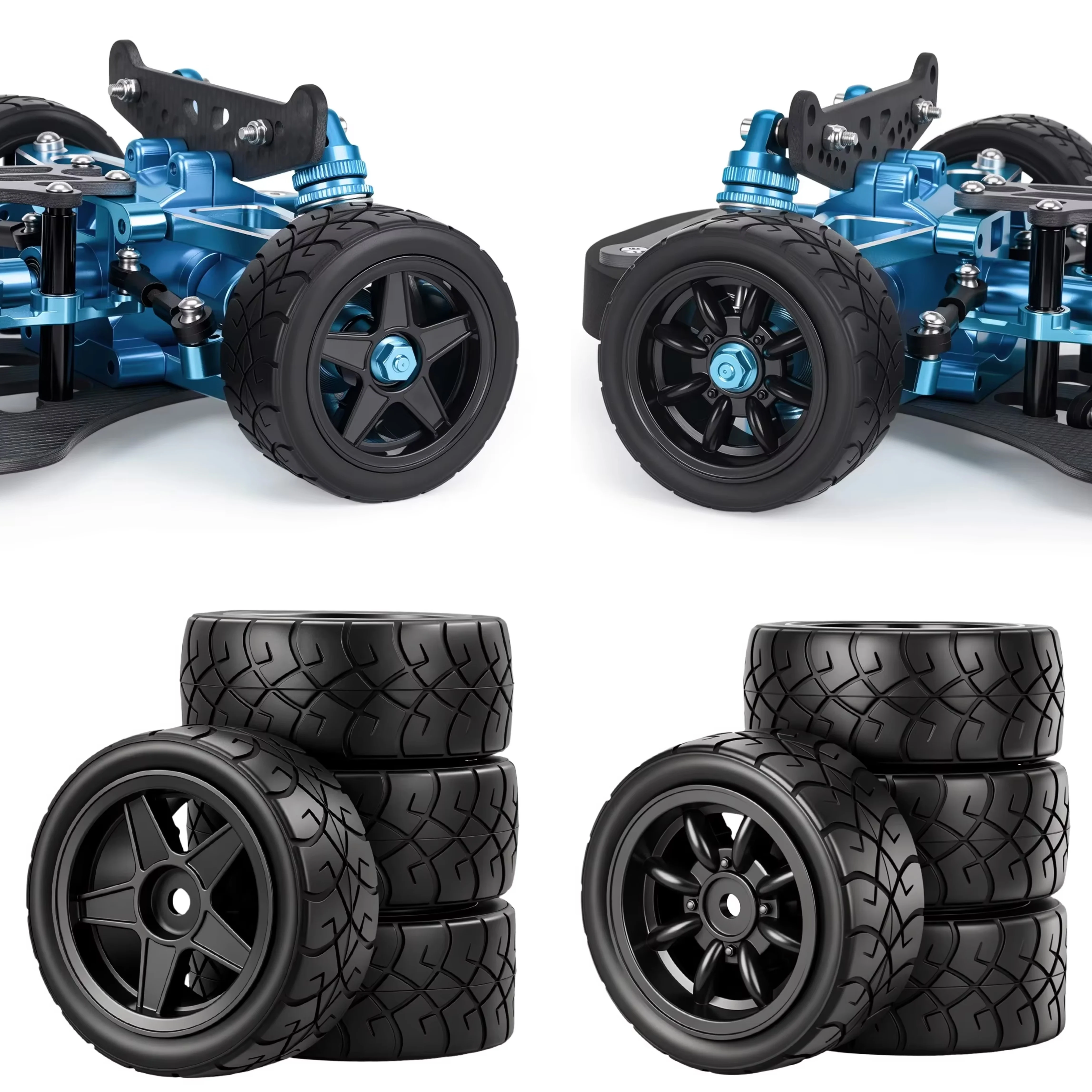 Tamiya Model Rc Car - 4個入り 12mm 六角ゴム製レーシングタイヤ プラスチック製ホイールリム RCカーパーツ 1/10