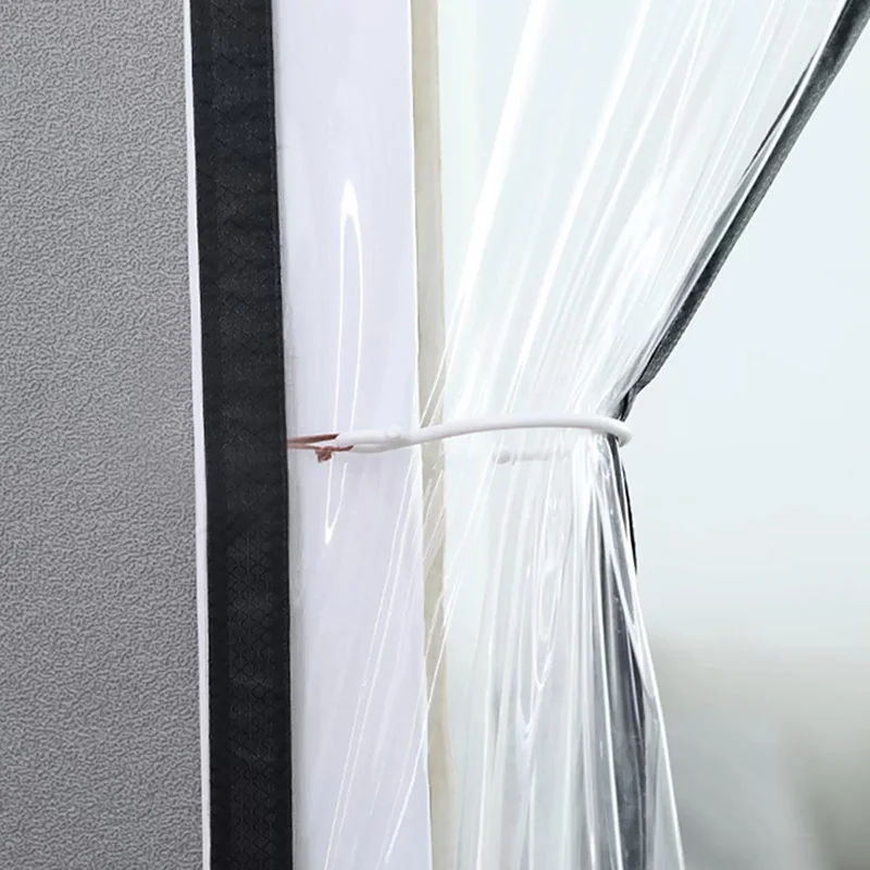 Black side opening magnetic air conditioning door curtain,bedroom windproof and warm transparent film,oil fume partition curtain