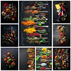 Modern Cooking Herbs Spices Sushi Utensils Spoon Wall Art Picture Canvas Painting Luxury Artwork Poster Print Home Kitchen Decor