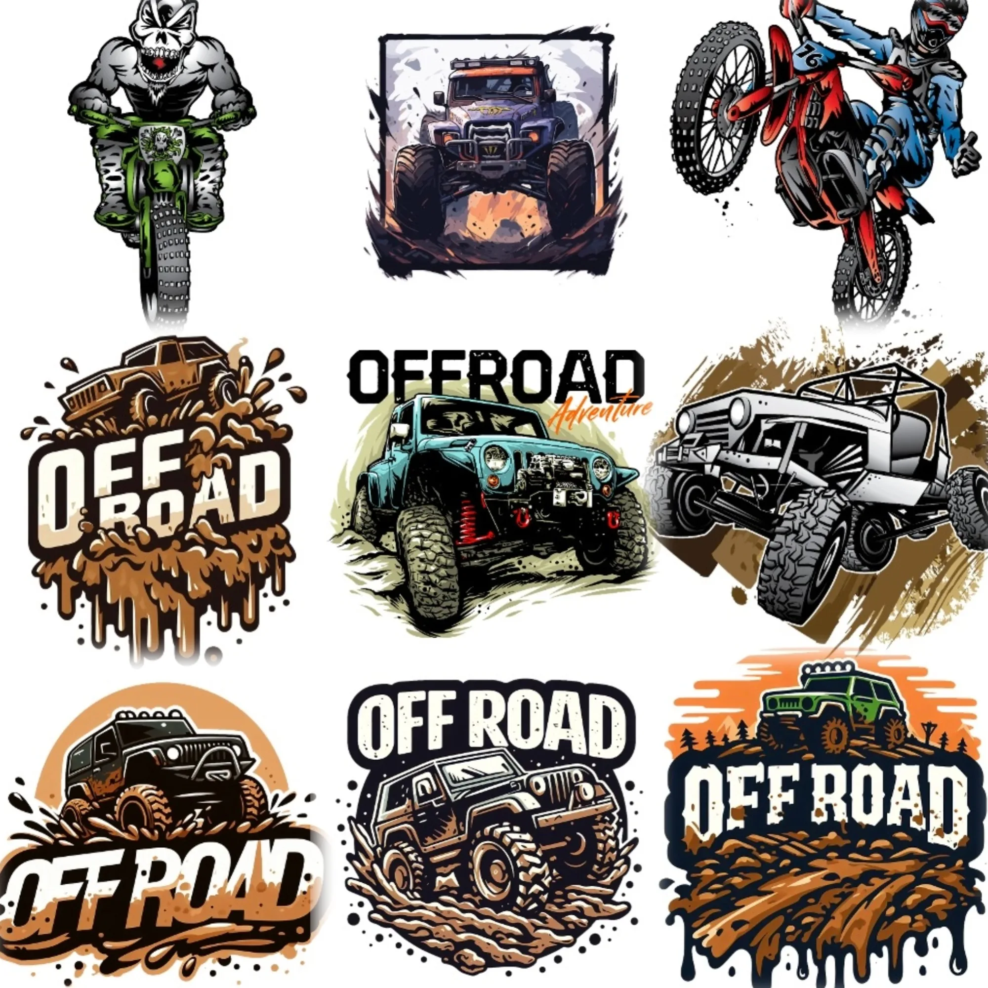

4x4 Off Road Skull PVC Car Stickers Accessories Van Truck Motorcycle Bicycle Helmet Wall Decal Accessories Customizable Size