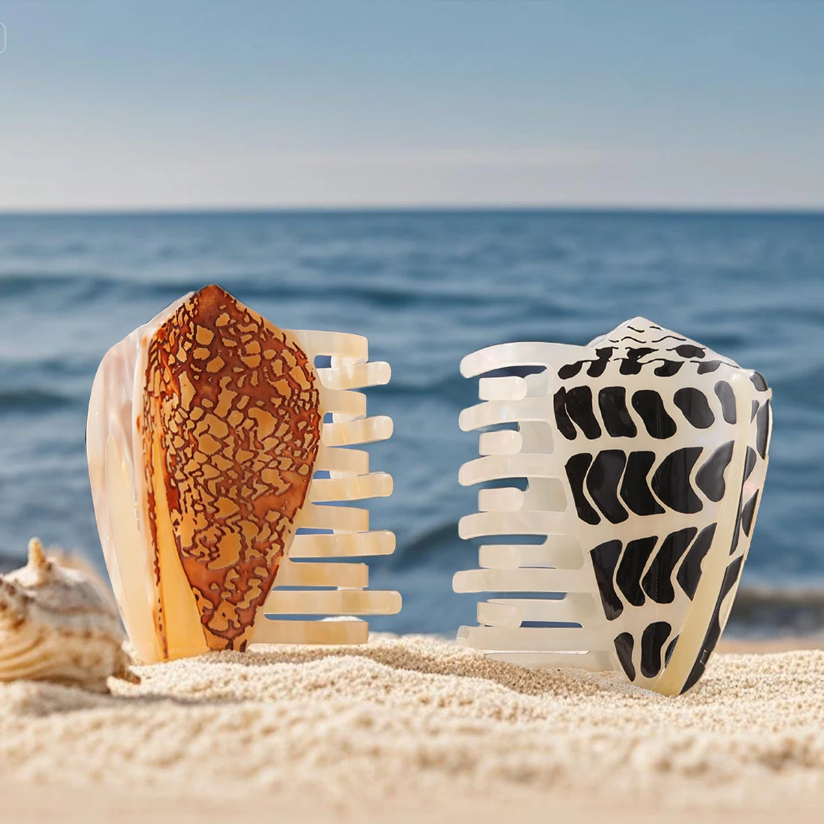 

1 piece personalised Hebrew Cone Shell and a Textile Cone shell hair claw for sumer holiday