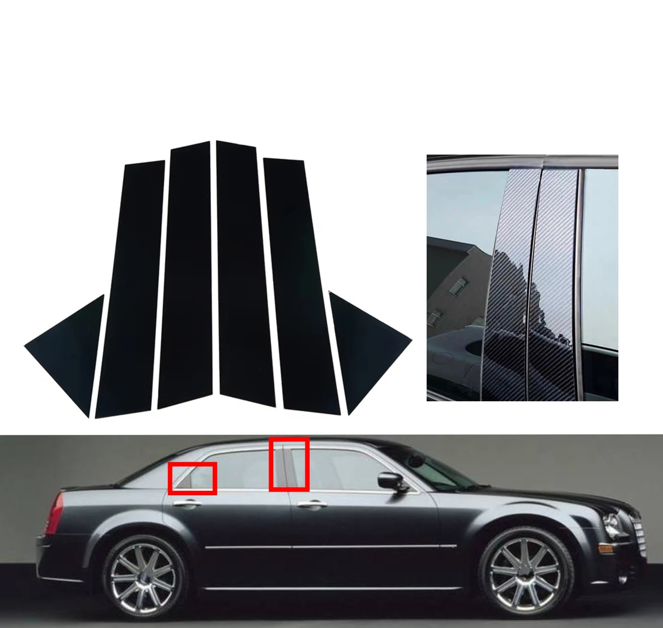 

6PCS Silvery Carbon Glossy Black Pillar Posts Fit For Dodge Magnum Chrysler 300/300C 2005-2010 Window Trim Cover Decal Sticker