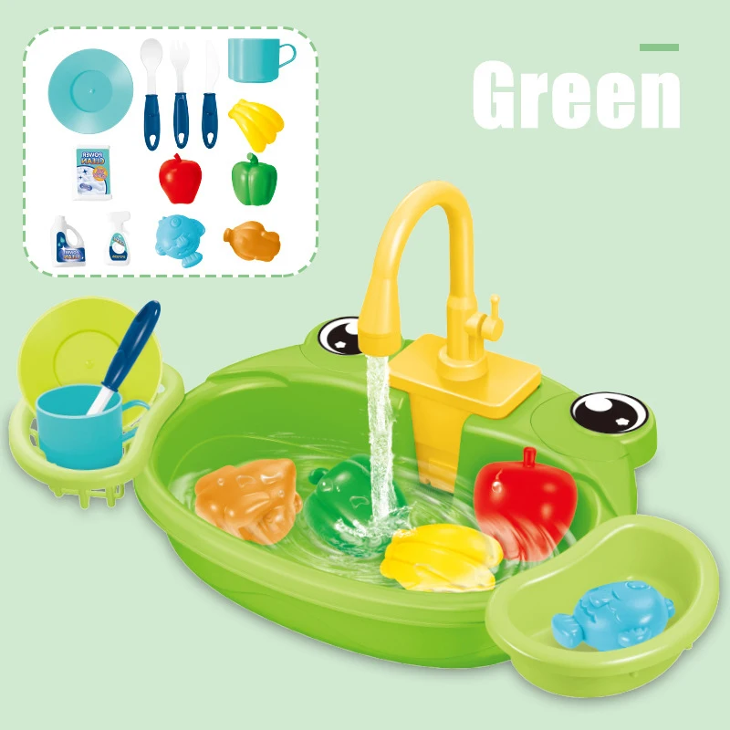 Pretend Play Children's Dishwashing Table Automatic Water Circulation Kitchen Toy Set Boy Girl Dish Wash Sink Early Learning Toy