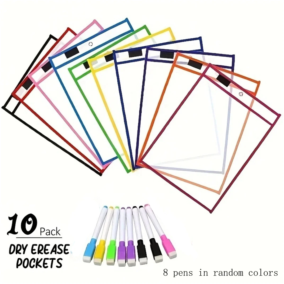 

10PCS Dry Erase Pockets Reusable Wipe Clean Pockets Set Learning Resources Assorted Colors Sheet Protectors