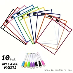 10PCS Dry Erase Pockets Reusable Wipe Clean Pockets Set Learning Resources Assorted Colors Sheet Protectors